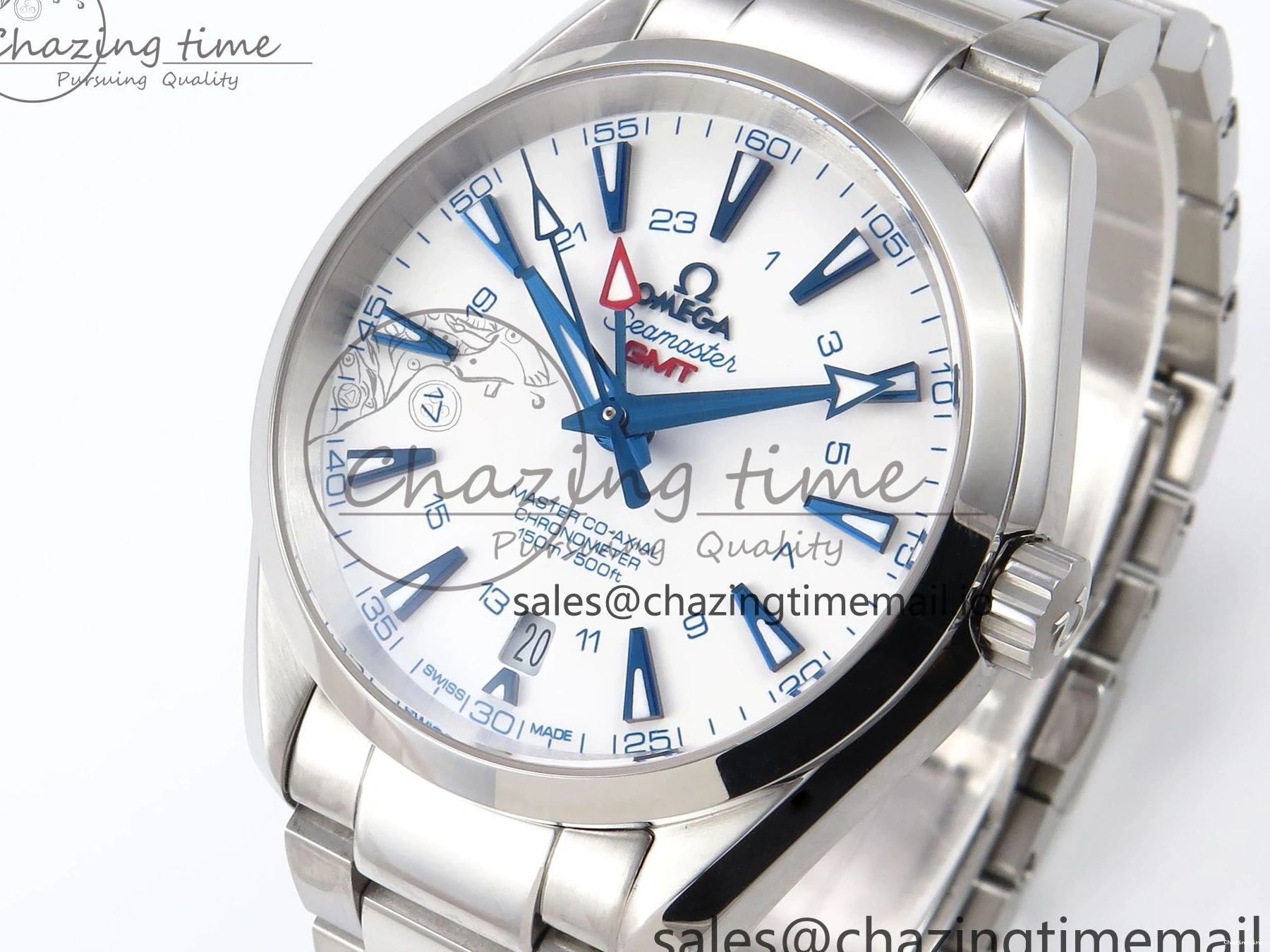 0108 Aqua Terra 150M GMT OMF 1:1 Best Edition White Blue Dial on SS Bracelet A RelaxedFit 7709